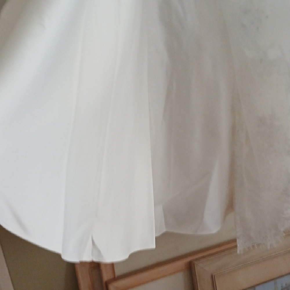 DaVinci White Floral Lace Wedding Dress 12 Tea Length Garden OR Beach Stunning - Picture 6 of 11